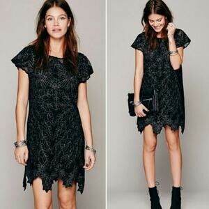 Free People 100% Silk Jen's Pirate Booty Black Sparkling Lurex Dress